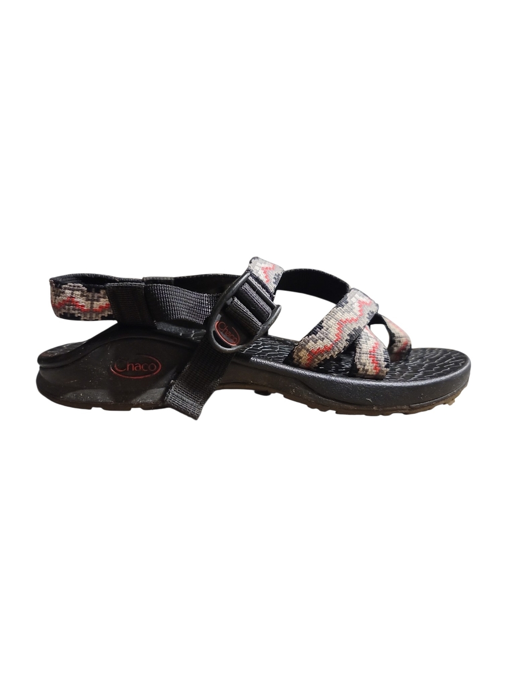 Chaco Women's Black Sandals with Pink Gray and White Zigzag Straps - Picture 2 of 6